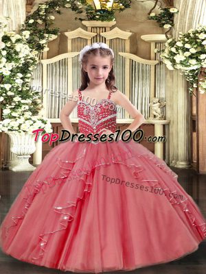 Hot Selling Sleeveless Lace Up Floor Length Beading and Ruffles Pageant Dress for Teens