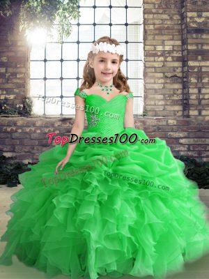 Perfect Green Lace Up Straps Beading and Ruffles Winning Pageant Gowns Organza Sleeveless