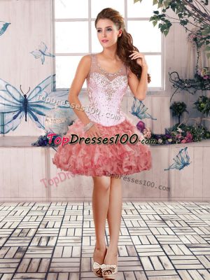 Sleeveless Organza Mini Length Zipper Custom Made in Watermelon Red with Beading and Ruffles