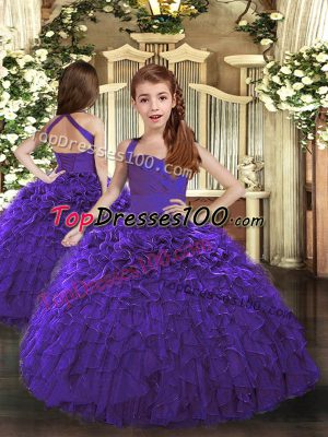 Enchanting Purple Girls Pageant Dresses Party and Wedding Party with Ruffles Straps Sleeveless Lace Up