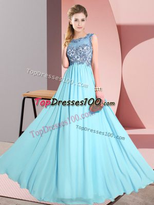Chiffon Sleeveless Floor Length Vestidos de Damas and Beading and Appliques