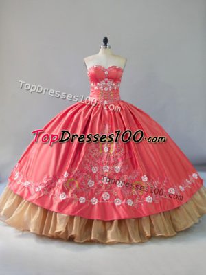 Dazzling Watermelon Red Sleeveless Embroidery Floor Length Sweet 16 Dresses