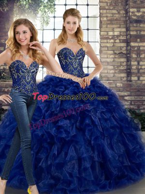 Floor Length Two Pieces Sleeveless Royal Blue Vestidos de Quinceanera Lace Up