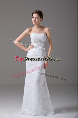 Stunning White Wedding Gowns Tulle Brush Train Sleeveless Beading and Lace and Belt