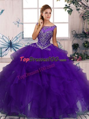 Floor Length Purple Quinceanera Gowns Scoop Sleeveless Zipper