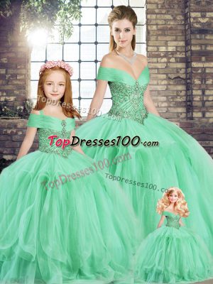 Apple Green Off The Shoulder Lace Up Beading and Ruffles Sweet 16 Quinceanera Dress Sleeveless