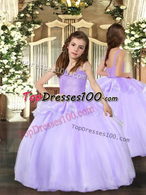 Super Lavender Lace Up Kids Formal Wear Beading Sleeveless Floor Length