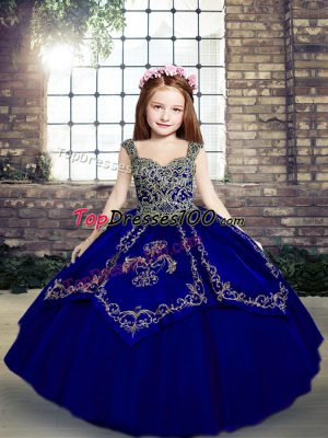 Inexpensive Royal Blue Sleeveless Beading and Embroidery Floor Length Pageant Dress Womens