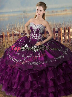 Sleeveless Embroidery and Ruffles Lace Up Quinceanera Gowns