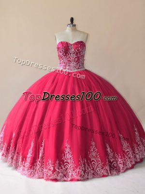 Exceptional Red Sweetheart Neckline Embroidery Sweet 16 Quinceanera Dress Sleeveless Lace Up