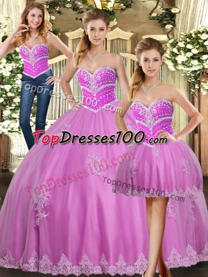 Delicate Lilac Sweetheart Lace Up Beading and Appliques Quinceanera Dresses Sleeveless