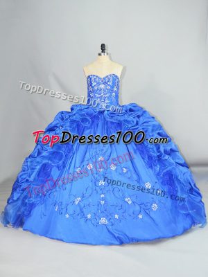 Deluxe Blue Sleeveless Taffeta Lace Up Vestidos de Quinceanera for Sweet 16 and Quinceanera