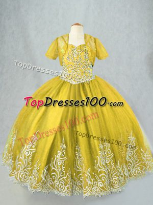 Floor Length Olive Green Pageant Gowns For Girls Spaghetti Straps Sleeveless Lace Up