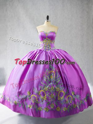 Lilac Sleeveless Satin Lace Up Quinceanera Dress for Sweet 16 and Quinceanera