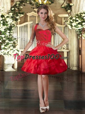 Chic Red Lace Up Halter Top Ruffles Party Dress for Girls Tulle Sleeveless