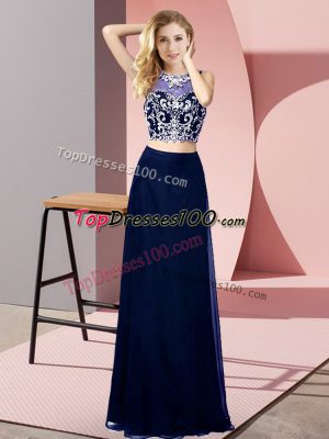 Dynamic Scoop Sleeveless Floor Length Beading Blue Chiffon