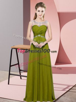 Olive Green Backless Scoop Beading Prom Party Dress Chiffon Sleeveless