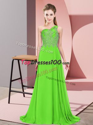 Wonderful Green Empire Beading Juniors Evening Dress Side Zipper Chiffon Sleeveless Floor Length