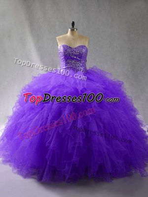 Ball Gowns Sweet 16 Quinceanera Dress Purple Sweetheart Tulle Sleeveless Floor Length Lace Up