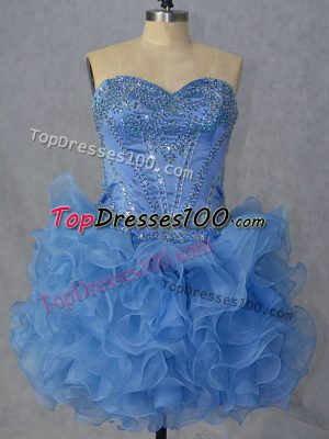 Beautiful Blue Sweetheart Lace Up Beading and Ruffles Evening Dress Sleeveless