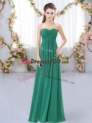 Latest Dark Green Zipper Dama Dress for Quinceanera Ruching Sleeveless Floor Length