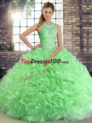 Affordable Sleeveless Floor Length Beading Lace Up Vestidos de Quinceanera with Green