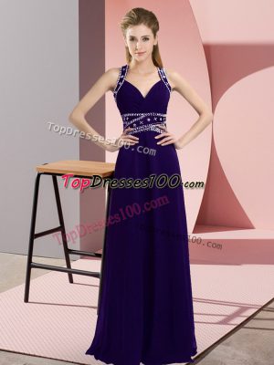 Custom Designed Floor Length Backless Prom Party Dress Purple for Prom and Party with Beading