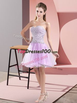 Lavender Tulle Zipper Sweetheart Sleeveless Mini Length Beading