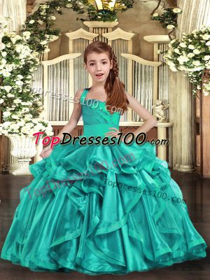 Aqua Blue Sleeveless Ruffles Floor Length Pageant Dress