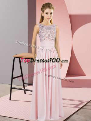 Smart Pink Scoop Neckline Beading Prom Party Dress Sleeveless Backless