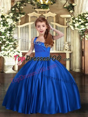 Latest Ball Gowns Little Girls Pageant Dress Wholesale Royal Blue Straps Satin Sleeveless Floor Length Lace Up