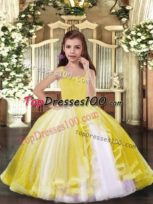 Inexpensive Yellow Sleeveless Floor Length Beading Lace Up Pageant Dress Wholesale