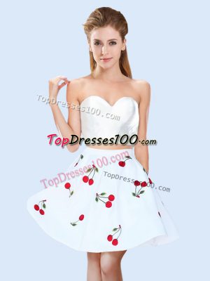 Cute Pattern Bridesmaid Gown White Lace Up Sleeveless Mini Length