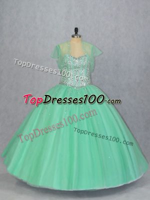 Sumptuous Sweetheart Sleeveless Quinceanera Gown Floor Length Beading Apple Green Tulle