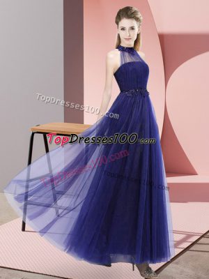 Fantastic Purple Sleeveless Floor Length Beading and Appliques Lace Up Wedding Party Dress