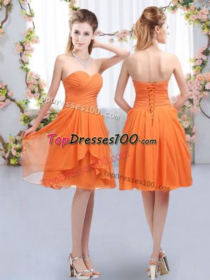 Charming Orange Lace Up Sweetheart Ruffles and Ruching Damas Dress Chiffon Sleeveless