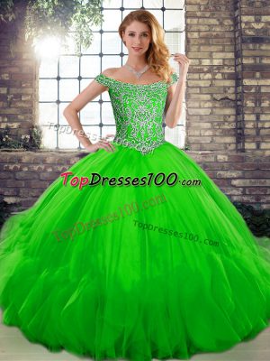 Dynamic Floor Length Green Quinceanera Dresses Tulle Sleeveless Beading and Ruffles