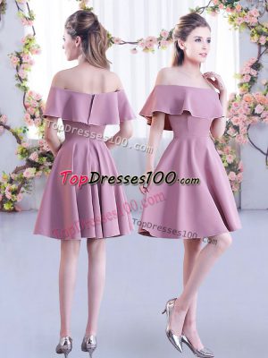 Pink Short Sleeves Chiffon Zipper Bridesmaids Dress for Wedding Party
