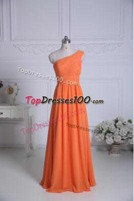 Sophisticated Chiffon One Shoulder Sleeveless Zipper Ruching Court Dresses for Sweet 16 in Orange