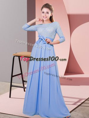 Customized Floor Length Empire 3 4 Length Sleeve Lavender Damas Dress Side Zipper