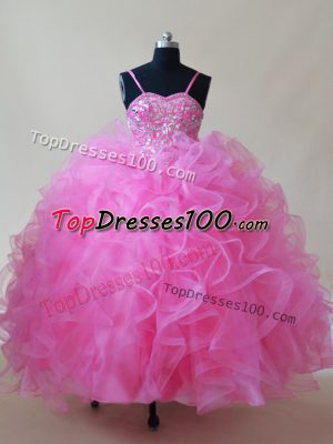 Floor Length Ball Gowns Sleeveless Rose Pink Kids Pageant Dress Lace Up