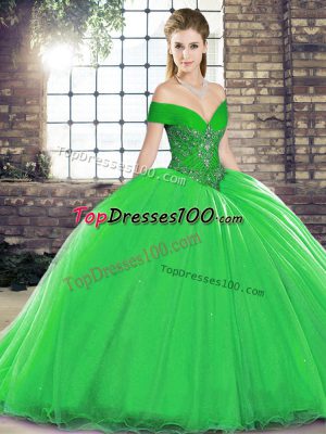 Custom Made Green 15th Birthday Dress Organza Brush Train Sleeveless Beading