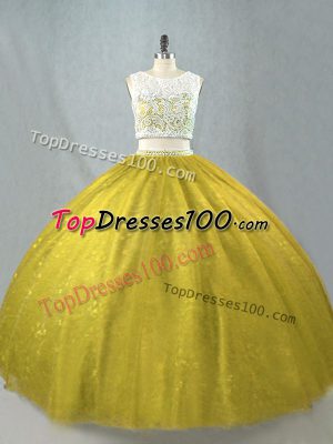 Classical Floor Length Two Pieces Sleeveless Olive Green Vestidos de Quinceanera Zipper