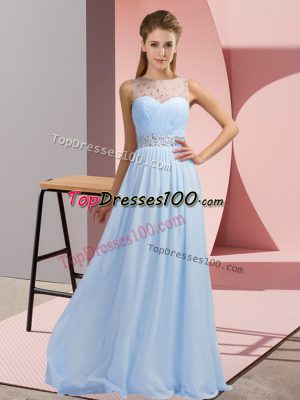Captivating Sleeveless Chiffon Floor Length Backless Prom Dress in Blue with Beading