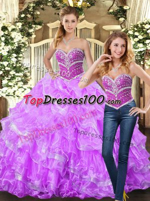 Elegant Lilac Sweetheart Neckline Beading and Ruffles Quinceanera Dresses Sleeveless Lace Up