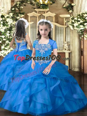 Top Selling Floor Length Ball Gowns Sleeveless Blue Little Girl Pageant Dress Lace Up