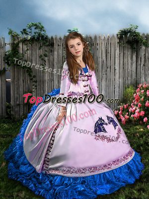Stunning White Sleeveless Sweep Train Embroidery and Ruffles Little Girl Pageant Gowns