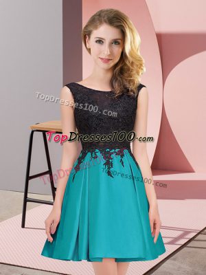 Eye-catching Satin Scoop Sleeveless Zipper Lace Quinceanera Court of Honor Dress in Teal