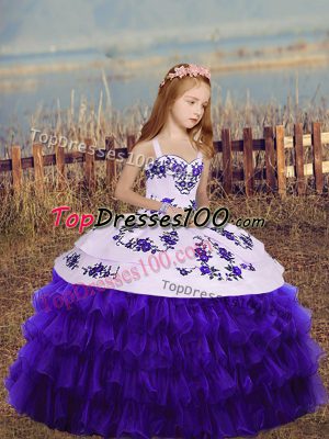 Straps Sleeveless Lace Up Little Girls Pageant Dress Wholesale Purple Organza