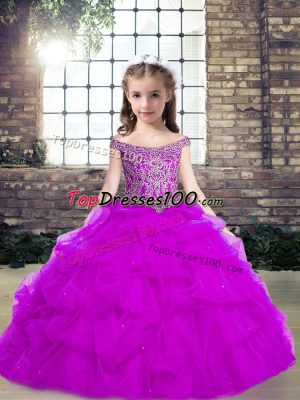 Stylish Floor Length Lace Up Evening Gowns Purple for Party and Wedding Party with Beading and Ruffles